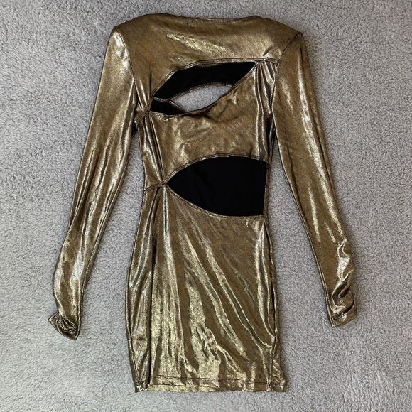 Dress The Population Mini Dress Women Small Gold Metallic Cyberpunk Futuristic - Picture 5 of 13